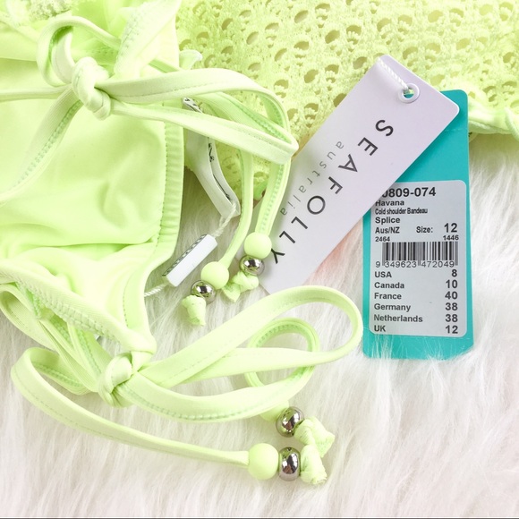Seafolly | neon lime crochet ruffle bardot bikini - Picture 5 of 5